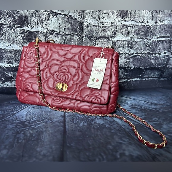 Anna Paola Handbags - Anna Paola Italian Quilted Red Rose Leather Flap Crossbody